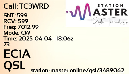 QSL Card for EC1A QSO with TC3WRD