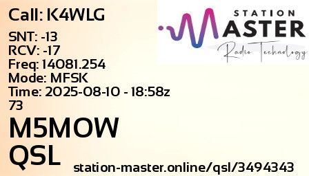 QSL Card for M5MOW QSO with K4WLG