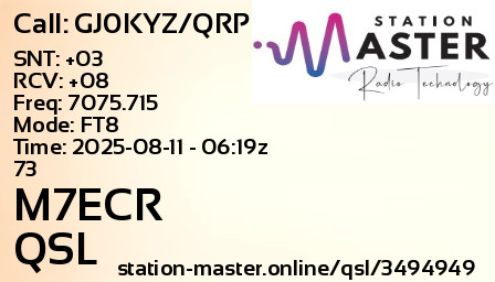 QSL Card for M7ECR QSO with GJ0KYZ/QRP
