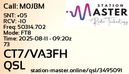 QSL Card for CT7/VA3FH QSO with M0JBM