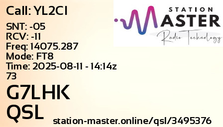 QSL Card for G7LHK QSO with YL2CI