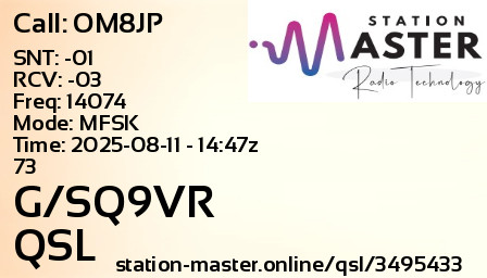 QSL Card for G/SQ9VR QSO with OM8JP