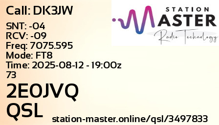 QSL Card for 2E0JVQ QSO with DK3JW