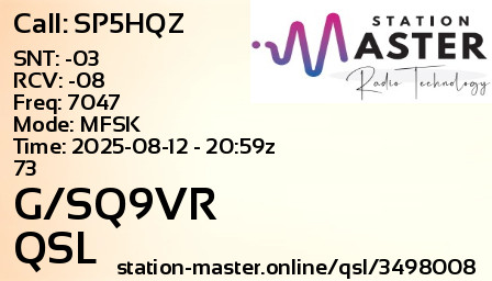 QSL Card for G/SQ9VR QSO with SP5HQZ