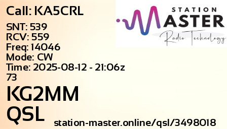 QSL Card for KG2MM QSO with KA5CRL