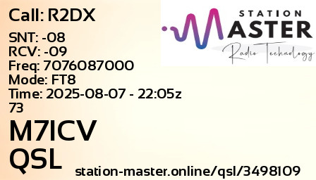 QSL Card for M7ICV QSO with R2DX