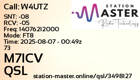 QSL Card for M7ICV QSO with W4UTZ