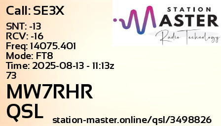 QSL Card for MW7RHR QSO with SE3X