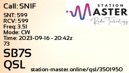 QSL Card for SB7S QSO with SN1F