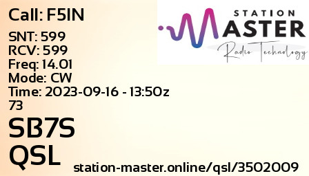 QSL Card for SB7S QSO with F5IN