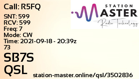 QSL Card for SB7S QSO with R5FQ