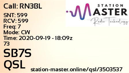 QSL Card for SB7S QSO with RN3BL