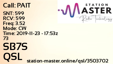 QSL Card for SB7S QSO with PA1T