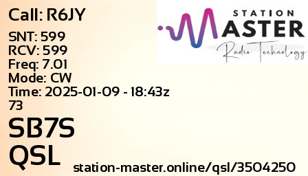 QSL Card for SB7S QSO with R6JY