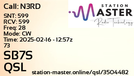 QSL Card for SB7S QSO with N3RD