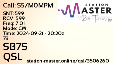 QSL Card for SB7S QSO with S5/M0MPM