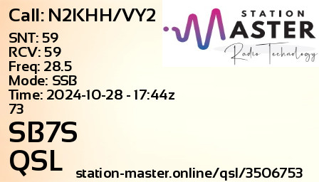 QSL Card for SB7S QSO with N2KHH/VY2