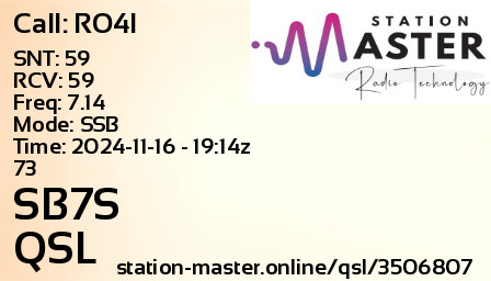 QSL Card for SB7S QSO with RO4I