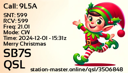 QSL Card for SB7S QSO with 9L5A
