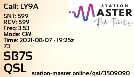 QSL Card for SB7S QSO with LY9A