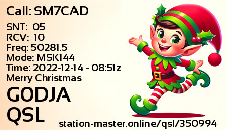 QSL Card for G0DJA QSO with SM7CAD