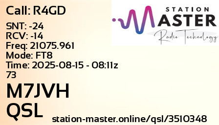 QSL Card for M7JVH QSO with R4GD