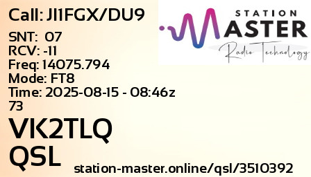 QSL Card for VK2TLQ QSO with JI1FGX/DU9