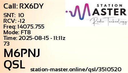 QSL Card for M6PNJ QSO with RX6DY