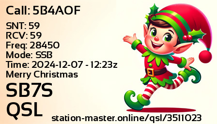 QSL Card for SB7S QSO with 5B4AOF