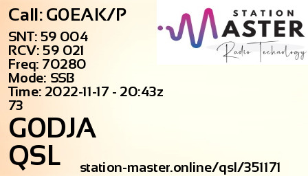 QSL Card for G0DJA QSO with G0EAK/P