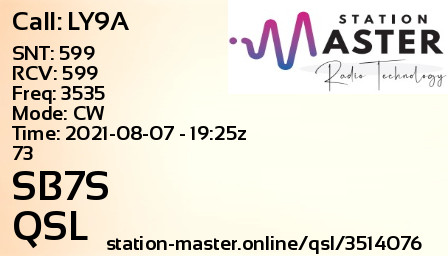 QSL Card for SB7S QSO with LY9A