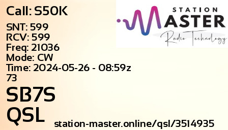 QSL Card for SB7S QSO with S50K