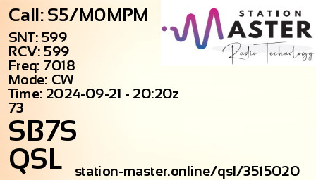 QSL Card for SB7S QSO with S5/M0MPM