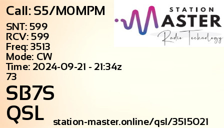 QSL Card for SB7S QSO with S5/M0MPM