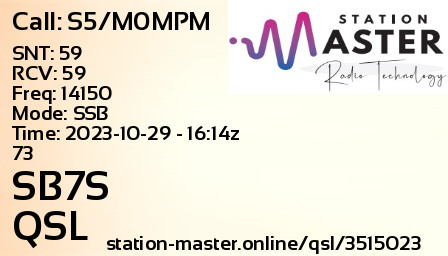 QSL Card for SB7S QSO with S5/M0MPM