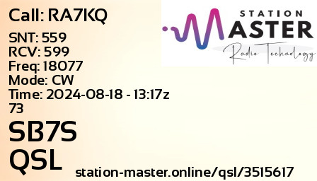 QSL Card for SB7S QSO with RA7KQ