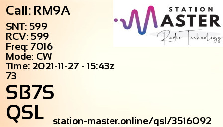 QSL Card for SB7S QSO with RM9A