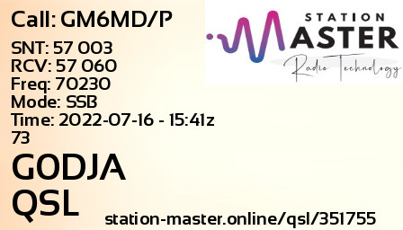 QSL Card for G0DJA QSO with GM6MD/P