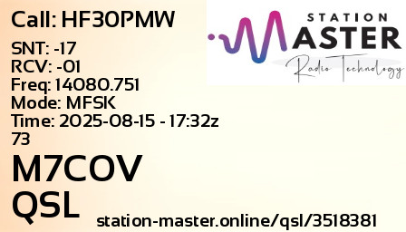 QSL Card for M7COV QSO with HF30PMW