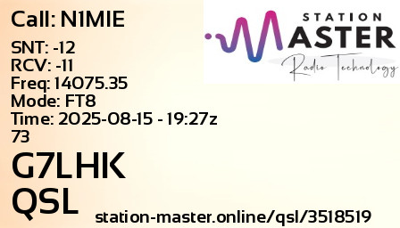 QSL Card for G7LHK QSO with N1MIE