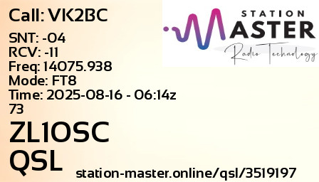 QSL Card for ZL1OSC QSO with VK2BC