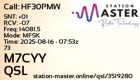 QSL Card for M7CYY QSO with HF30PMW