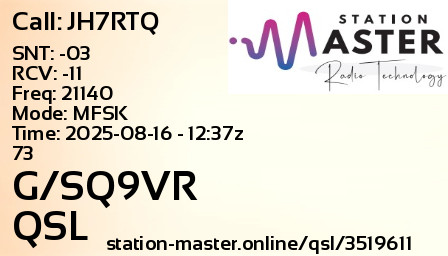 QSL Card for G/SQ9VR QSO with JH7RTQ