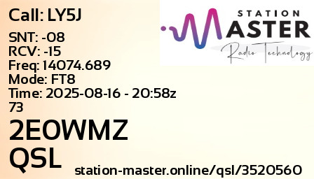 QSL Card for 2E0WMZ QSO with LY5J