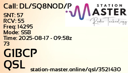 QSL Card for G1BCP QSO with DL/SQ8NOD/P