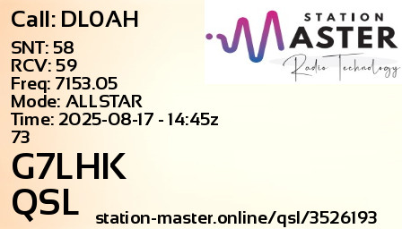 QSL Card for G7LHK QSO with DL0AH