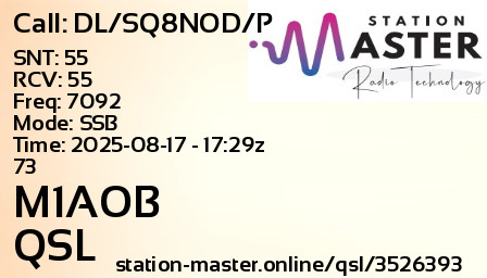 QSL Card for M1AOB QSO with DL/SQ8NOD/P