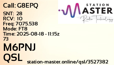 QSL Card for M6PNJ QSO with G8EPQ