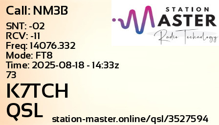 QSL Card for K7TCH QSO with NM3B