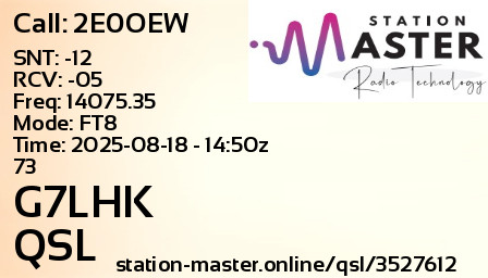 QSL Card for G7LHK QSO with 2E0OEW